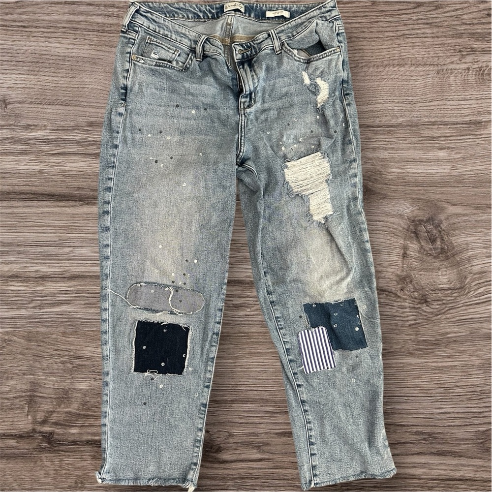 Wonderly Blue Boyfriend Jeans with Artful Distressing